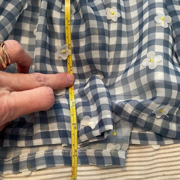 Unique Vintage Magnolia Place. Blue gingham knee-length skirt & sewn on flowers. - Picture 8 of 10